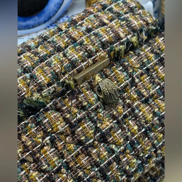 🆕 KURT GEIGER LONDON 🧿 NWOT Large Kensington X Tweed Shoulder Bag, Black Brown - Picture 10 of 16